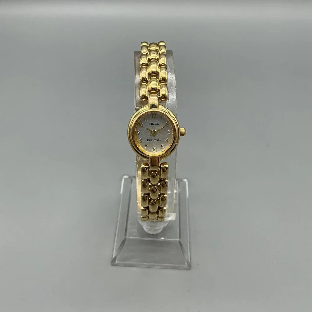 Timex Essentials Women Watch 18mm Gold Tone Bracelet New Battery 7.25